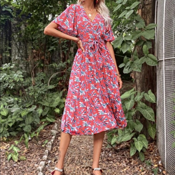 Boho floral ruffle hem belted dress - Picture 13 of 14